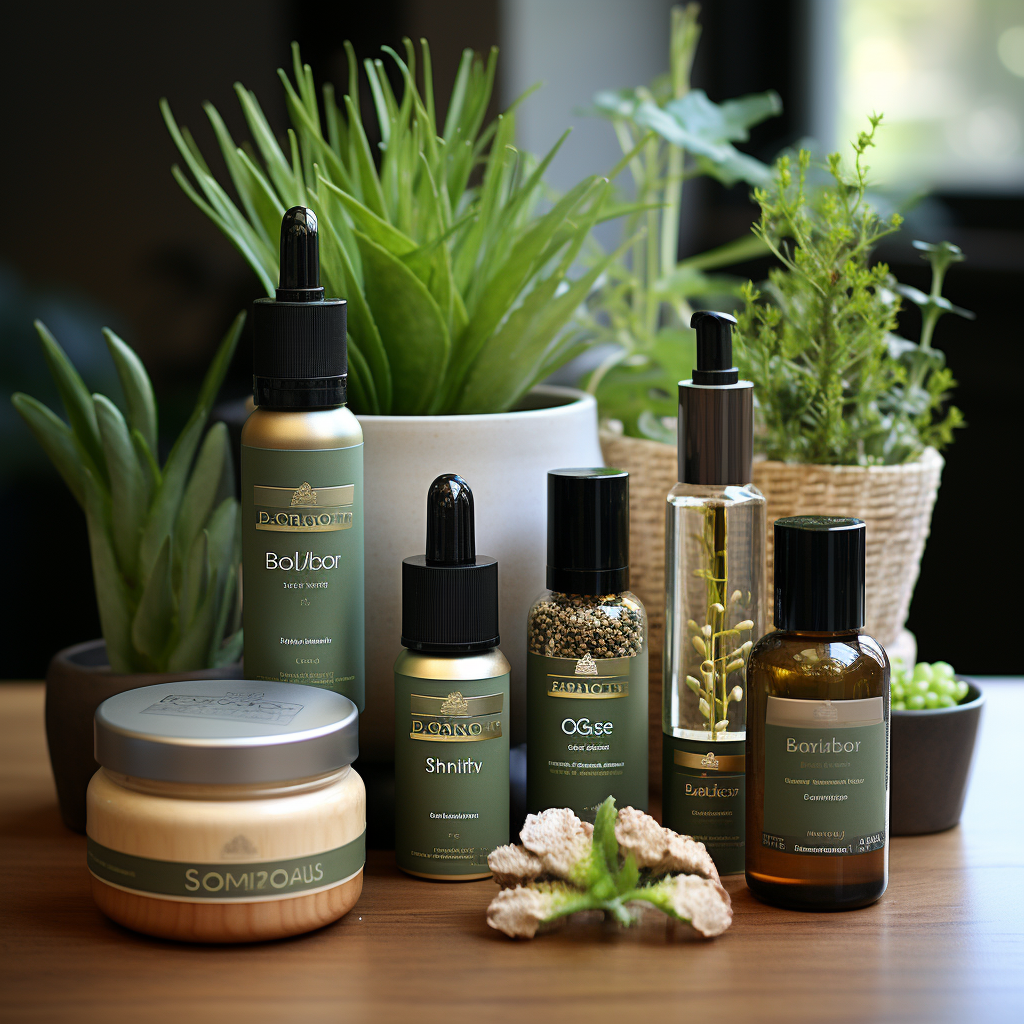 Sustainable skincare products on a wooden surface