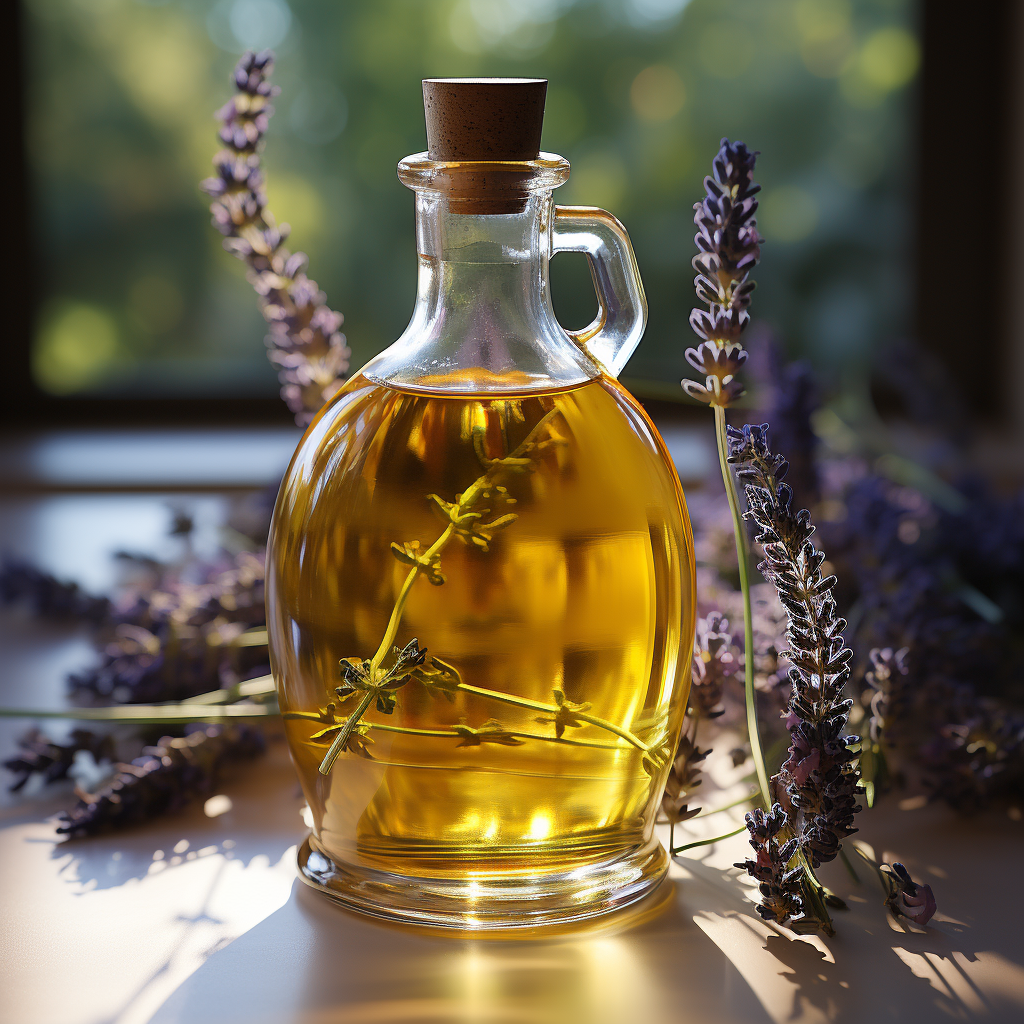 Lavender Essential Oil: A clear to pale yellow liquid.