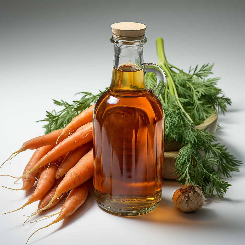 Carrot Seed Essential Oil: A yellow to amber-colored liquid with a distinct, earthy aroma.