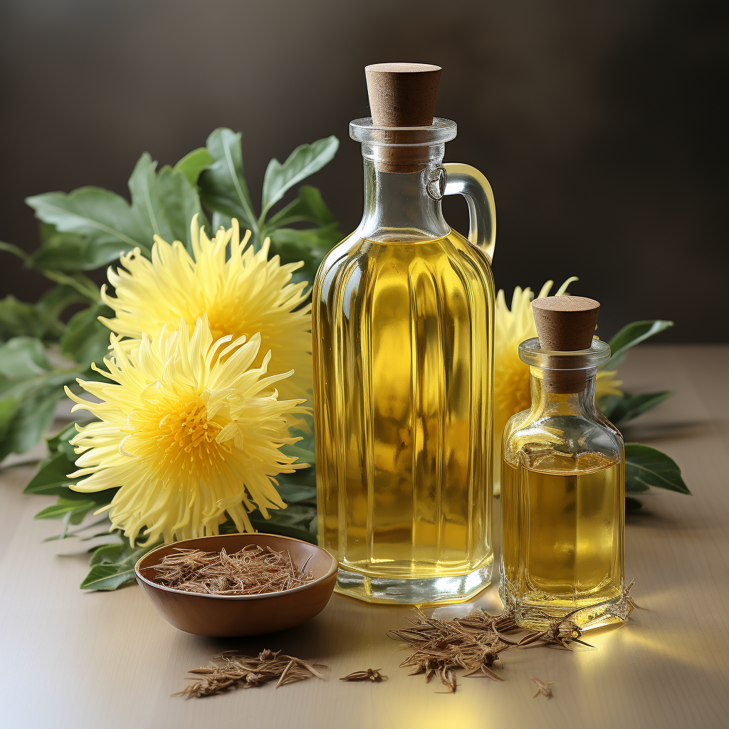 Safflower Essential Oil: A clear to light yellow liquid.