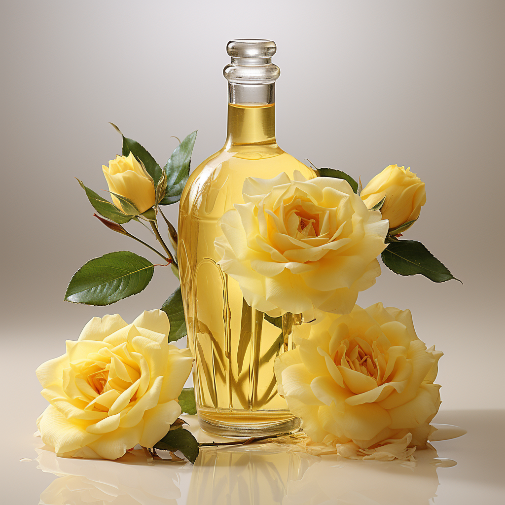Rose Essential Oil: A clear to pale yellow liquid.