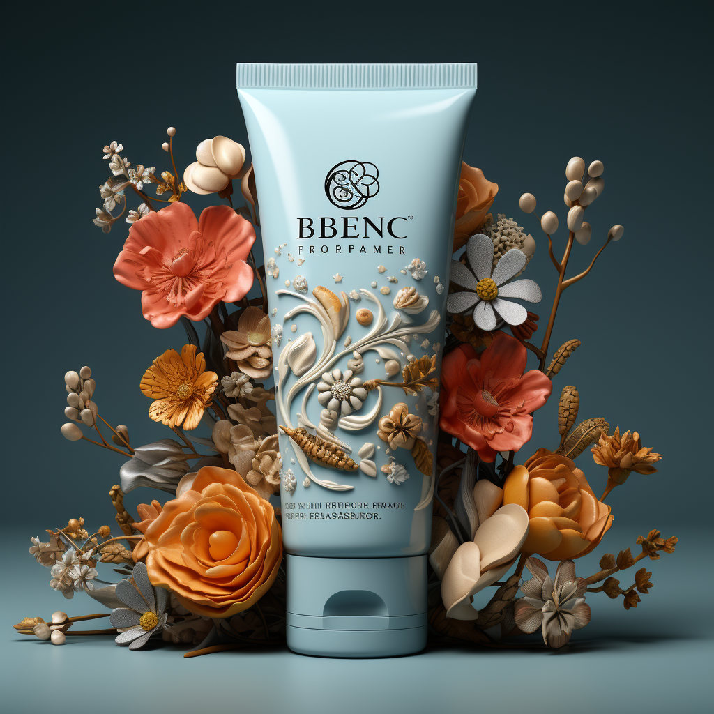a luxurious BB & CC Cream in a Soft Squeeze Tube with ingredients labeled as "Made with Organic ingredients" on a Sky Blue background