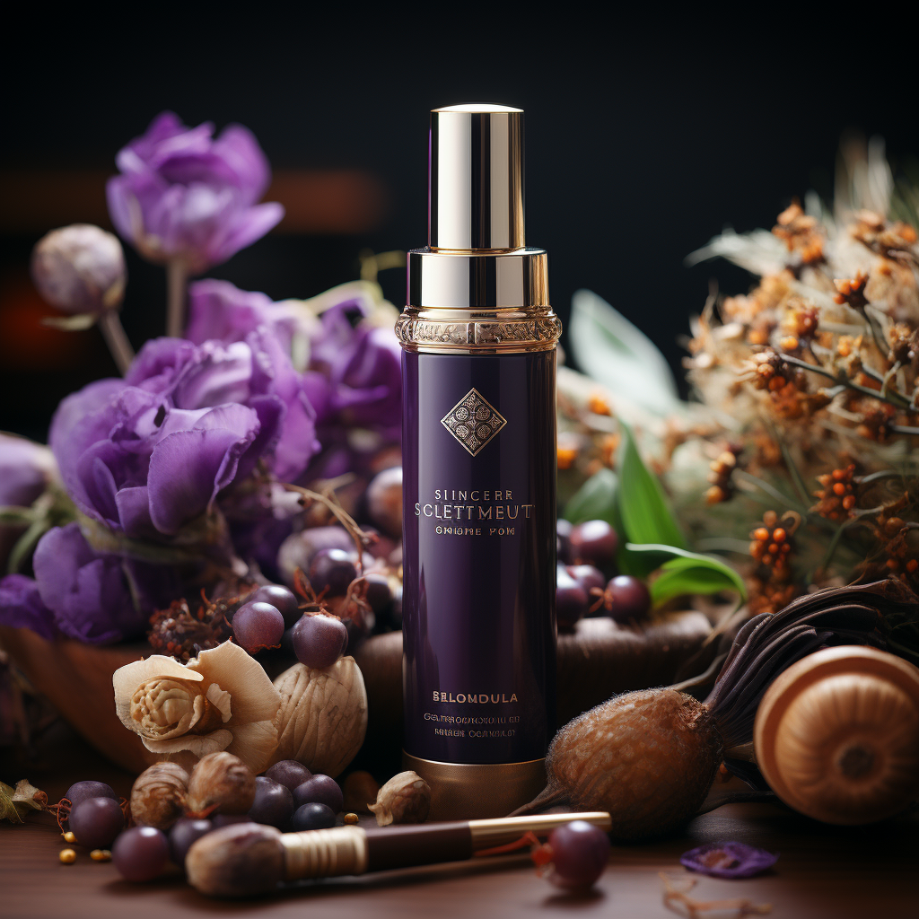 a luxury Soothing Serum with ingredients labeled as "Made with organic ingredients" on a Royal Purple background
